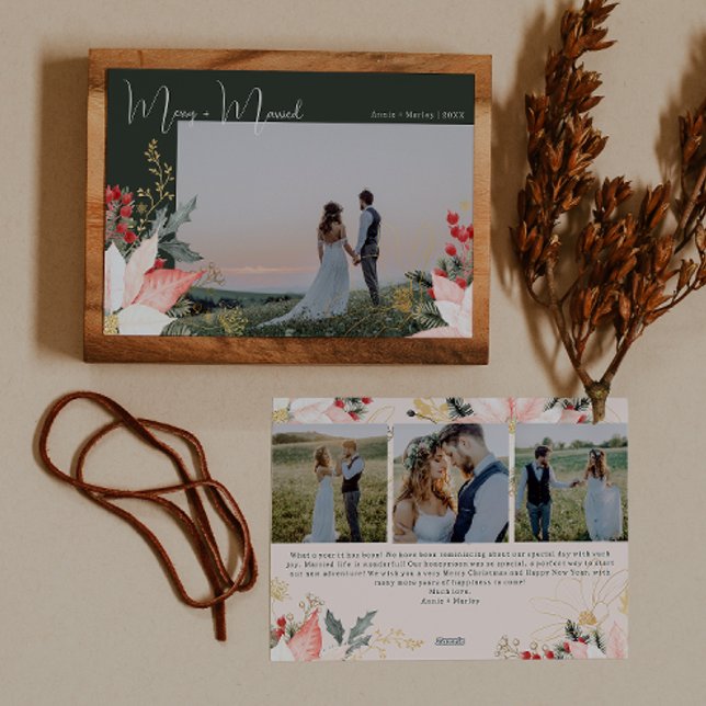 Cartes Pour Fêtes Annuelles Boho Floral Joyeux et Marié Quatre photos Noël (Créateur téléchargé)