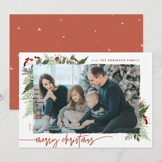 Cartes Pour Fêtes Annuelles Boho Green Terracotta Rust Christmas Photo (Devant / Derrière)