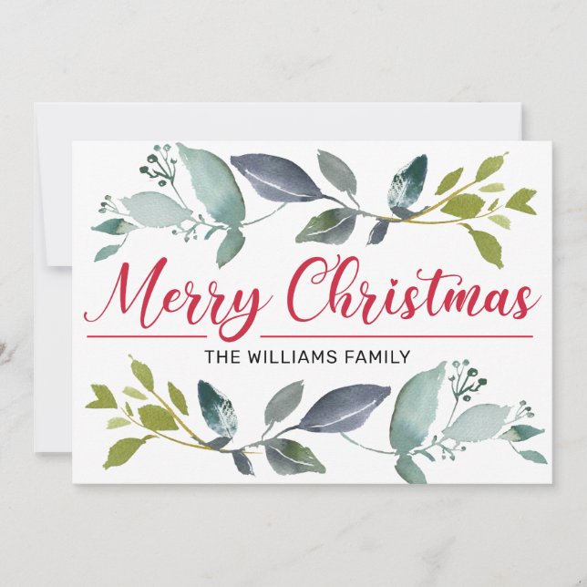 Cartes Pour Fêtes Annuelles Boho Greenery Rouge Joyeux Noël Typographie (Devant)