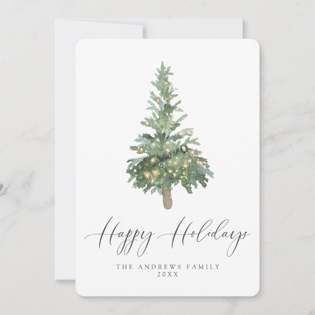 Cartes Pour Fêtes Annuelles Boho Happy Holidays Aquarelle Tree non photo (Devant)
