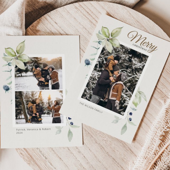 Cartes Pour Fêtes Annuelles Boho hiver Aquarelle Botanique Noël (Créateur téléchargé)