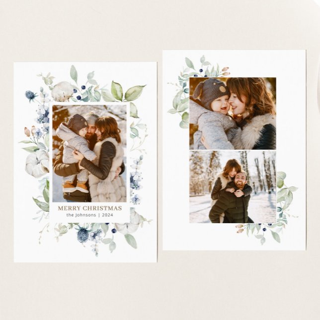 Cartes Pour Fêtes Annuelles Boho Hiver Aquarelle Verdure Foliage Photo (Créateur téléchargé)