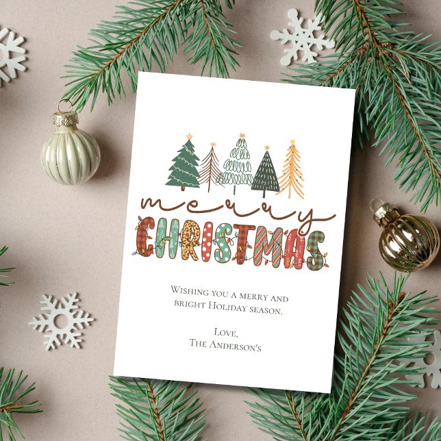 Cartes Pour Fêtes Annuelles Boho Joyeux Arbres de Noël Lumières Noël tendance (Personalized Boho Christmas Trees Christmas Lights Merry Christmas Card)