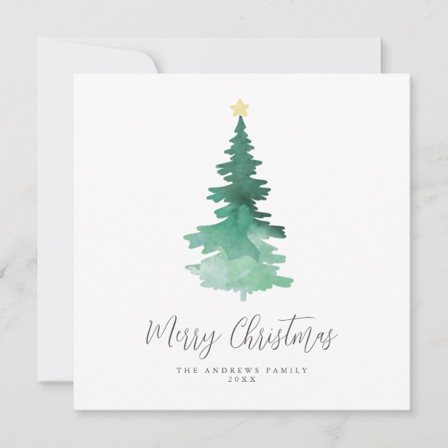 Cartes Pour Fêtes Annuelles Boho Joyeux Noël Aquarelle Arbre non photo (Devant)