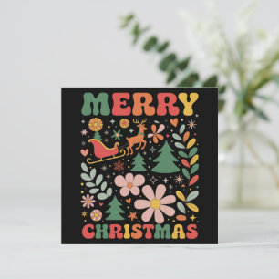 Cartes Pour Fêtes Annuelles Boho Joyeux Noël Fleurs Fête Xmas Vacances