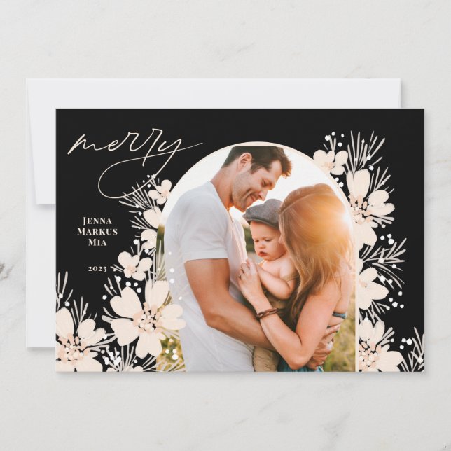 Cartes Pour Fêtes Annuelles Boho Joyeux Noël sombre (Devant)