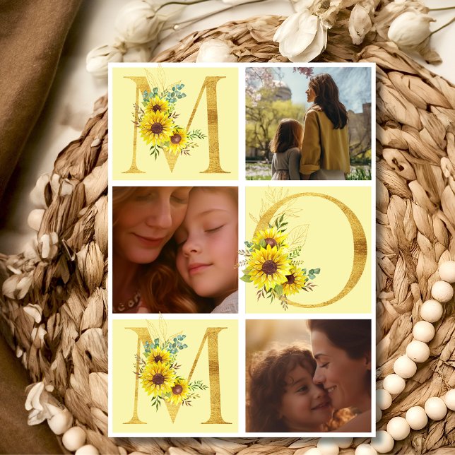 Cartes Pour Fêtes Annuelles Boho lettres florales maman trois photos Fête des  (Créateur téléchargé)