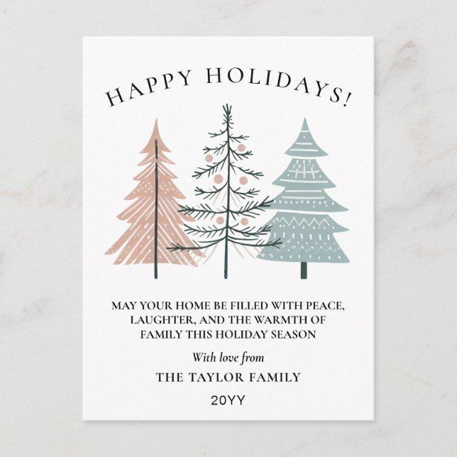 Cartes Pour Fêtes Annuelles Boho Minimalist Hand Drawn Christmas Trees (Devant)