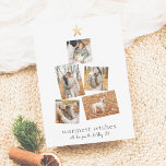 Cartes Pour Fêtes Annuelles Boho Modern Christmas Tree 5 Photo Collage Holiday<br><div class="desc">Une carte de vacances moderne et simple qui comprend cinq de vos photos préférées disposées en forme de sapin de Noël. En haut de l'arrangement photo, il y a une fausse étoile dorée. Cet or n'est qu'une image imprimée, mais une véritable version en feuille d'or de ce design est disponible...</div>