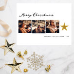 Cartes Pour Fêtes Annuelles Boho moderne Joyeux Noël 3 Photo Collage<br><div class="desc">Ce design minimaliste, élégant et amusant présente trois de vos photos préférées en forme de carré, avec un Joyeux Noël dans un script moderne boho ci-dessus et votre nom en typographie moderne simple ci-dessous. La carte est décorée par une fausse étoile d'or. Son design simple noir et blanc incarne une...</div>