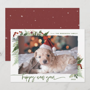 Cartes Pour Fêtes Annuelles Boho moderne vert Bourgogne photo du Nouvel An