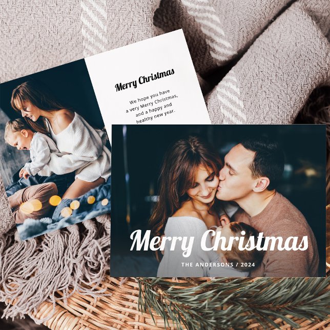 Cartes Pour Fêtes Annuelles Boho noir et blanc | Deux photos Joyeux Noël (Créateur téléchargé)