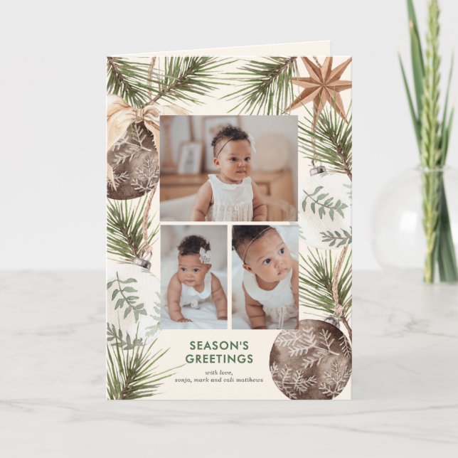 Cartes Pour Fêtes Annuelles Boho Ornements et pins autour de vacances (Devant)