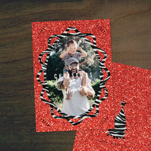 Cartes Pour Fêtes Annuelles Boho Pailleté & Impression Zèbre Ovale Photo Noël