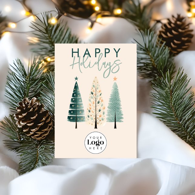 Cartes Pour Fêtes Annuelles Boho Pines Custom Logo Holiday Business Thank You (Créateur téléchargé)