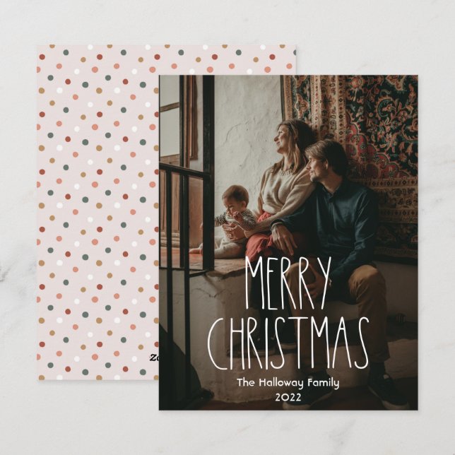 Cartes Pour Fêtes Annuelles Boho Polka Dot Christmas photo pleine verticale (Devant / Derrière)