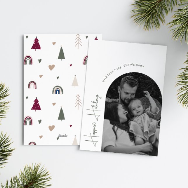 Cartes Pour Fêtes Annuelles Boho Rainbow Heart Arch Joyeuses Fêtes Photo (Créateur téléchargé)