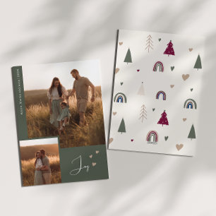 Cartes Pour Fêtes Annuelles Boho Rainbow & Hearts Joie Deux photos Noël