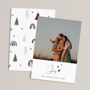 Cartes Pour Fêtes Annuelles Boho Rainbow & Hearts Joie photo verticale Noël
