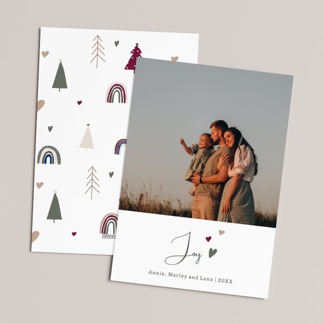 Cartes Pour Fêtes Annuelles Boho Rainbow & Hearts Joie photo verticale Noël (Créateur téléchargé)