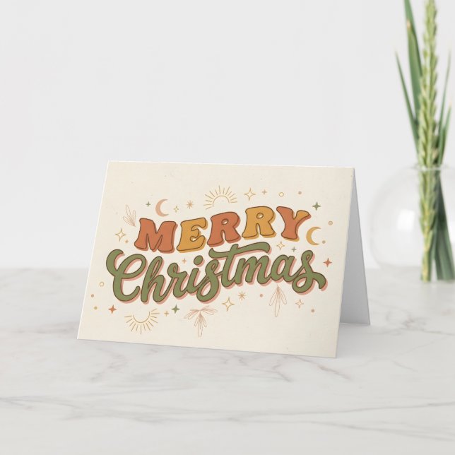 Cartes Pour Fêtes Annuelles Boho Retro Merry Christmas Greeting Card (Devant)