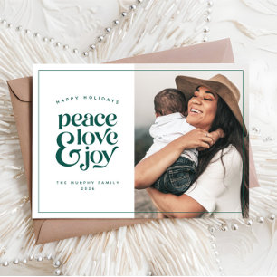 Cartes Pour Fêtes Annuelles Boho Retro Peace Love Joy Photo Christmas Card
