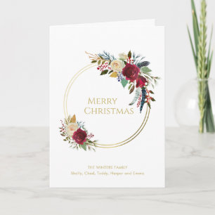 Cartes Pour Fêtes Annuelles Boho Rouge Floral Or géométrique Noël moderne
