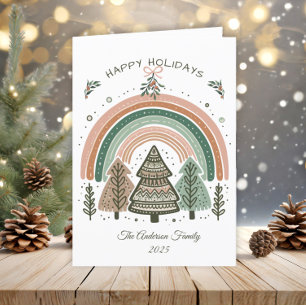 Cartes Pour Fêtes Annuelles Boho Rustique Arbres Arc-en-Ciel en Terracotta Noë