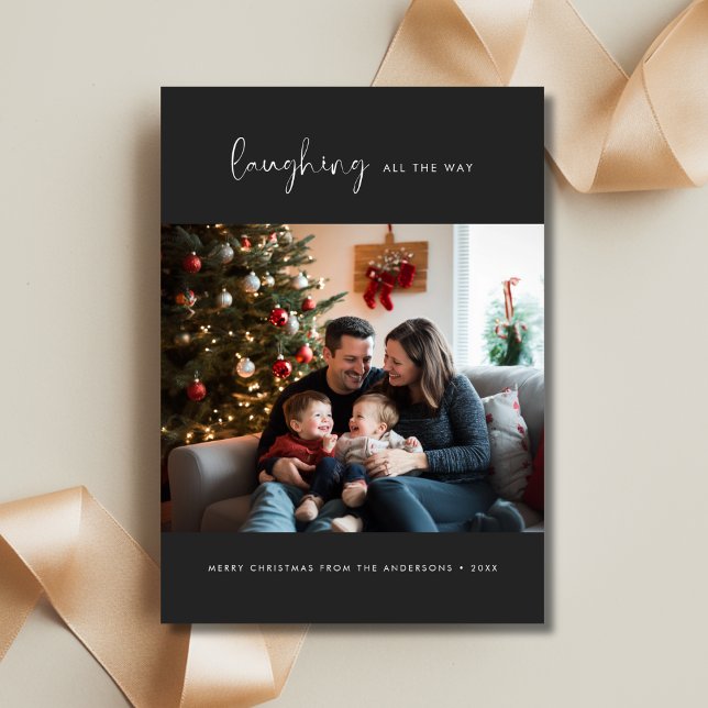 Cartes Pour Fêtes Annuelles Boho Rustique Rire Tout Le Chemin Photo Noël (Créateur téléchargé)