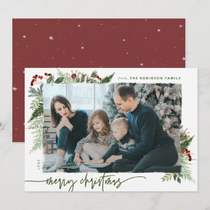 Cartes Pour Fêtes Annuelles Boho rustique verdure Joyeux Noël 1 Photo