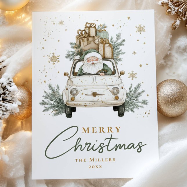Cartes Pour Fêtes Annuelles Boho Santa Car Watercolor Christmas (Créateur téléchargé)