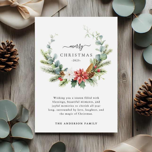 Cartes Pour Fêtes Annuelles Boho Script hiver verdure Joyeux Noël (Créateur téléchargé)