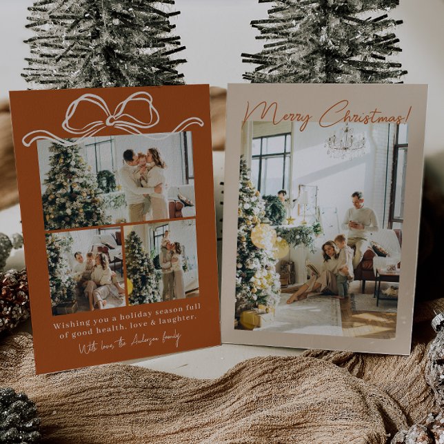 Cartes Pour Fêtes Annuelles Boho Terracotta Photo Famille Joyeux Noël (Créateur téléchargé)
