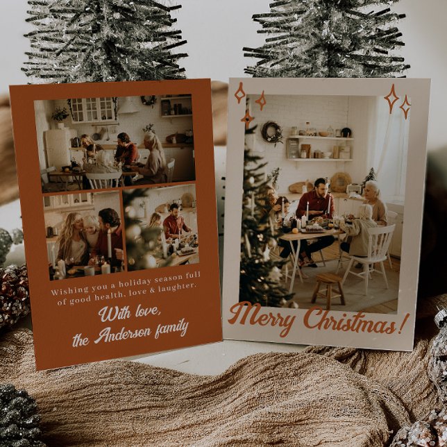 Cartes Pour Fêtes Annuelles Boho Terracotta Photo Joyeux Noël de famille (Créateur téléchargé)