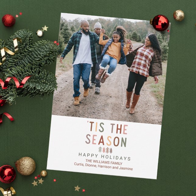 Cartes Pour Fêtes Annuelles Boho 'Tis the Season Photo personnalisée Noël ('Tis the Season! Add your personal photo to this whimsical boho style Christmas card.)