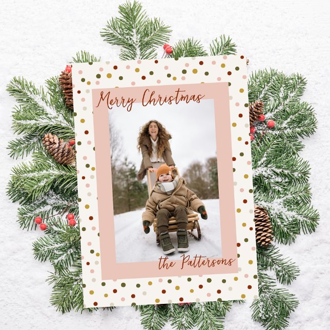 Cartes Pour Fêtes Annuelles Boho Tons Terre Points Photo Noël (Créateur téléchargé)