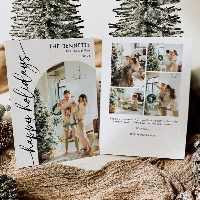 Cartes Pour Fêtes Annuelles Boho Typographie Happy Holidays Arch Photo (Créateur téléchargé)