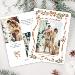Cartes Pour Fêtes Annuelles Boho Whimsical Beige Christmas Bow Ribbon 3 Photo