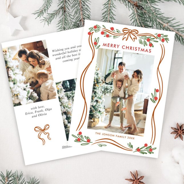Cartes Pour Fêtes Annuelles Boho Whimsical Beige Christmas Bow Ribbon 3 Photo (Créateur téléchargé)