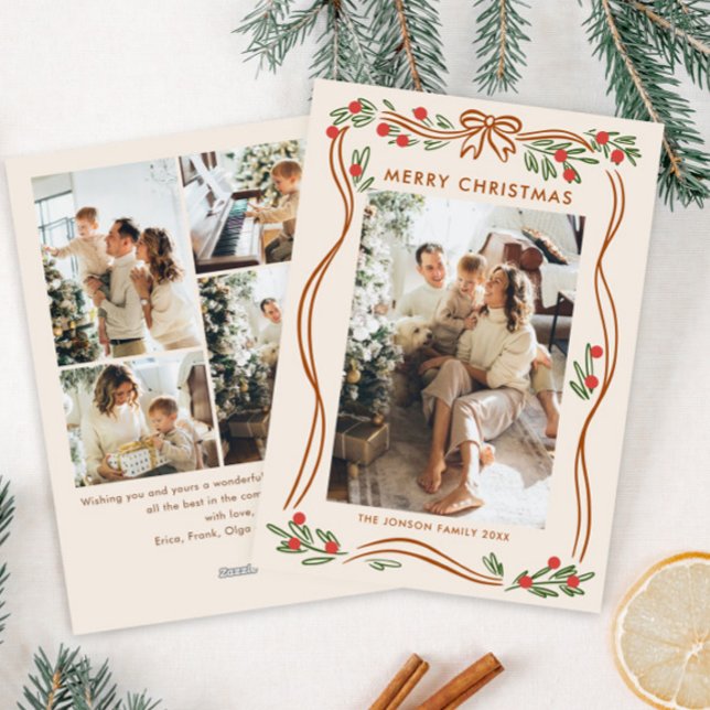 Cartes Pour Fêtes Annuelles Boho Whimsical Beige Christmas Bow Ribbon 5 Photo (Créateur téléchargé)