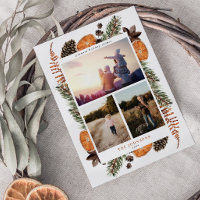 Boho Winter Citrus Botanique 3 Photo Holiday Card