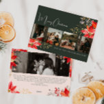 Cartes Pour Fêtes Annuelles Boho Winter Floral Joyeux Noël Cinq photos<br><div class="desc">Cette carte de vacances Joyeux Noël à fleurs d'hiver boho a un design fantaisiste et élégant avec des illustrations d'aquarelle vibrantes de poinsettias rouges et roses et une végétation hivernale délicate. Avec des éléments botaniques chics comme le pin, le houx et les baies d’hiver, la palette colorée de la carte,...</div>