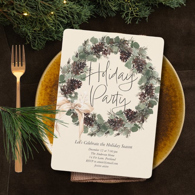 Cartes Pour Fêtes Annuelles Boho Wreath avec Bow Holiday Party (Créateur téléchargé)