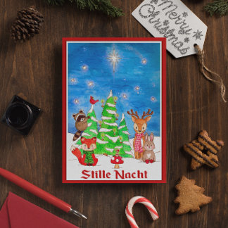 Cartes Pour Fêtes Annuelles Bois Animaux Arbre de Noël Stille Nacht