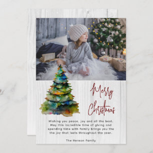 Cartes Pour Fêtes Annuelles Bois Aquarelle Arbre de Noël Photo Artistique