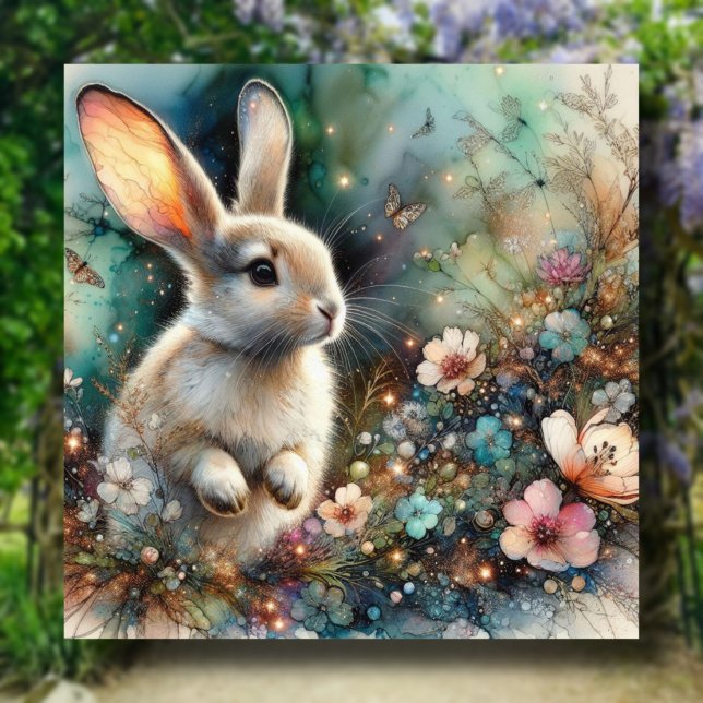 Cartes Pour Fêtes Annuelles Bois Aquarelle Bunny Fleurs pastel Pâques (Créateur téléchargé)