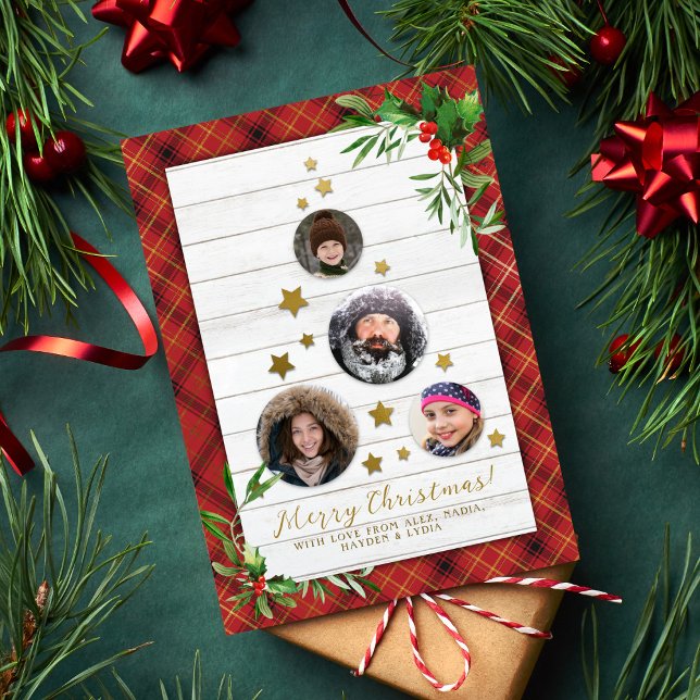 Cartes Pour Fêtes Annuelles Bois blanc rustique & Arbre de Noël plaqué 4 Photo (Créateur téléchargé)