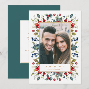 Cartes Pour Fêtes Annuelles Bois d'aquarelle Berries Cadre de Noël Photo
