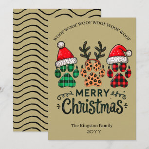 Cartes Pour Fêtes Annuelles Bois de cerf Chapeau de Père Noël et Empreintes de