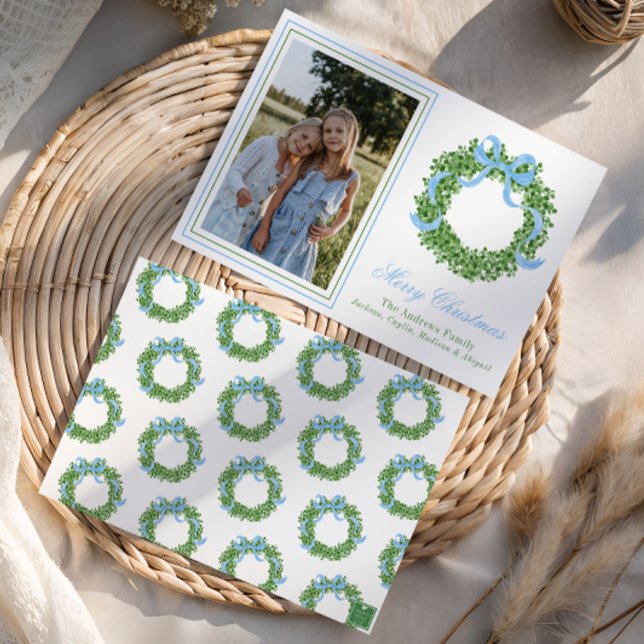 Cartes Pour Fêtes Annuelles Bois de Noël bleu Boxwood Wreath (Créateur téléchargé)